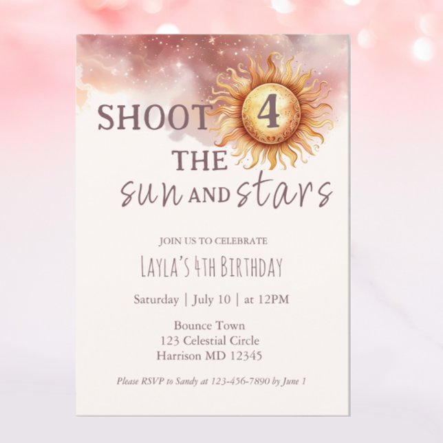 Sun and Stars Celestial Space Fourth Birthday Invitation (Creator Uploaded)