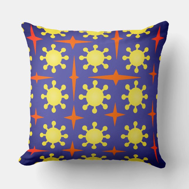 Sun and Stars over Blue Throw Pillow (Front)