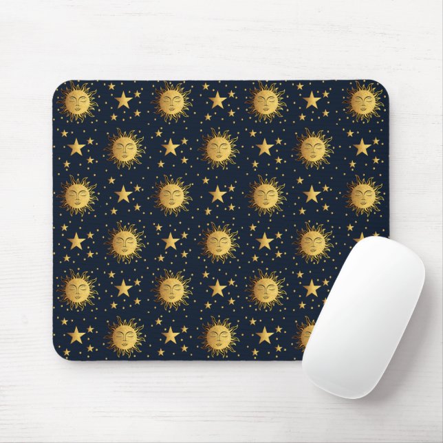 Sun and Stars Pattern Mouse Pad (With Mouse)