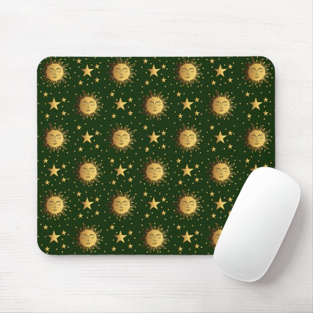 Sun and Stars Pattern Mouse Pad (With Mouse)