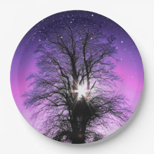 Sun and Stars Tree Purple Sky by Linandara Paper Plate
