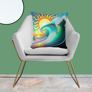 Sun and Surf Graphic Novelty  Throw Pillow