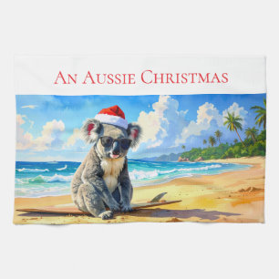 Sun and Surf Koala Santa Hat An Aussie Christmas Kitchen Towel