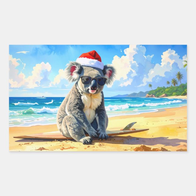 Sun and Surf Koala Santa Hat An Aussie Christmas Sticker (Front)