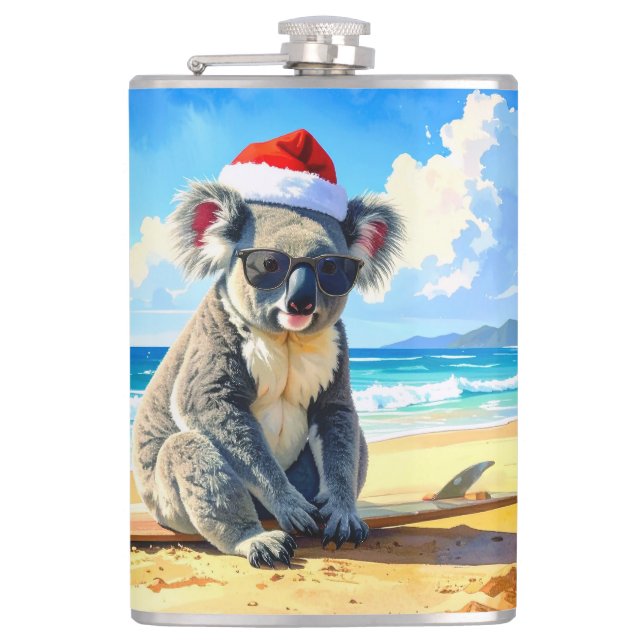 Sun and Surf Koala Santa Hat Hip Flask (Front)