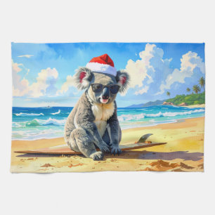 Sun and Surf Koala Santa Hat Kitchen Towel