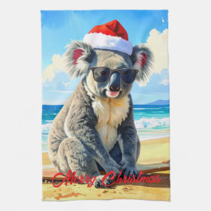 Sun and Surf Koala Santa Hat Kitchen Towel