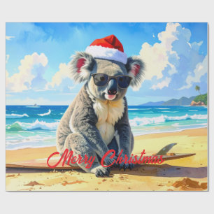 Sun and Surf Koala Santa Hat Wrapping Paper