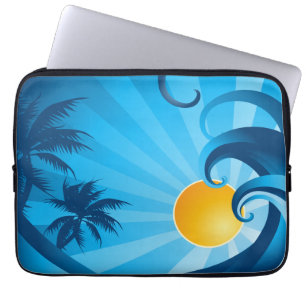 Sun and Surf Sea Wave Illustration Laptop Sleeve