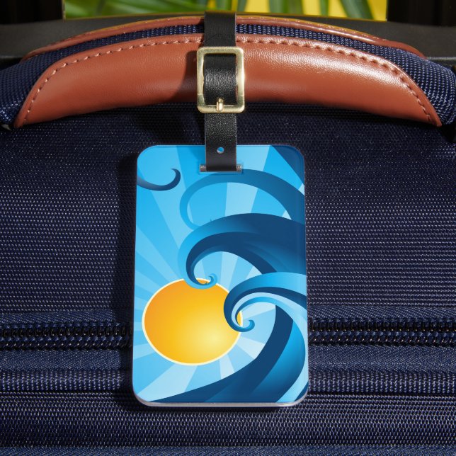 Sun and Surf Sea Wave Illustration Luggage Tag (Front Insitu 2)