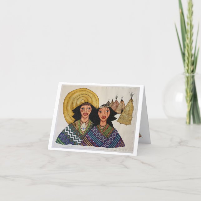 Sun and two indians colourful Note Card (Front)