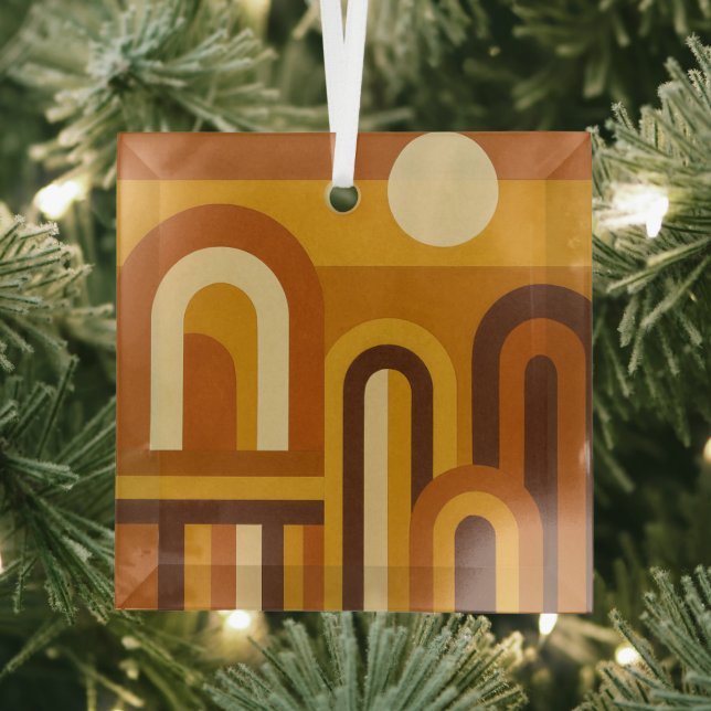 Sun & Arches Mid Century Modern Geometric Design Glass Ornament (Insitu)
