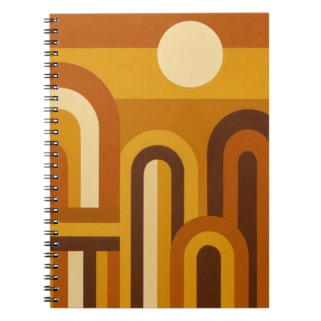 Sun & Arches Mid Century Modern Geometric Design Notebook (Front)