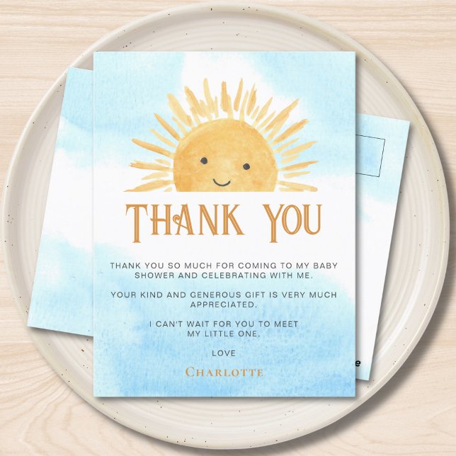 Sun Baby Shower Thank You Postcard (Creator Uploaded)