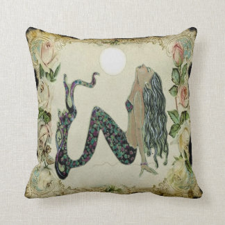 Sun Bathing Vintage Mermaid Throw Pillow