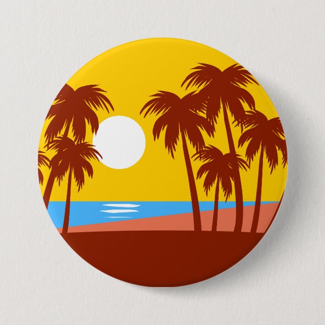 Sun Beach Island Palm Trees Colourful Illustration 3 Inch Round Button (Front)