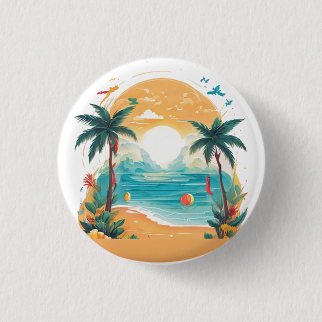 Sun Beach palm tree 1 Inch Round Button (Front)