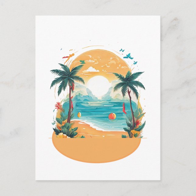 Sun Beach palm tree Holiday Postcard (Front)
