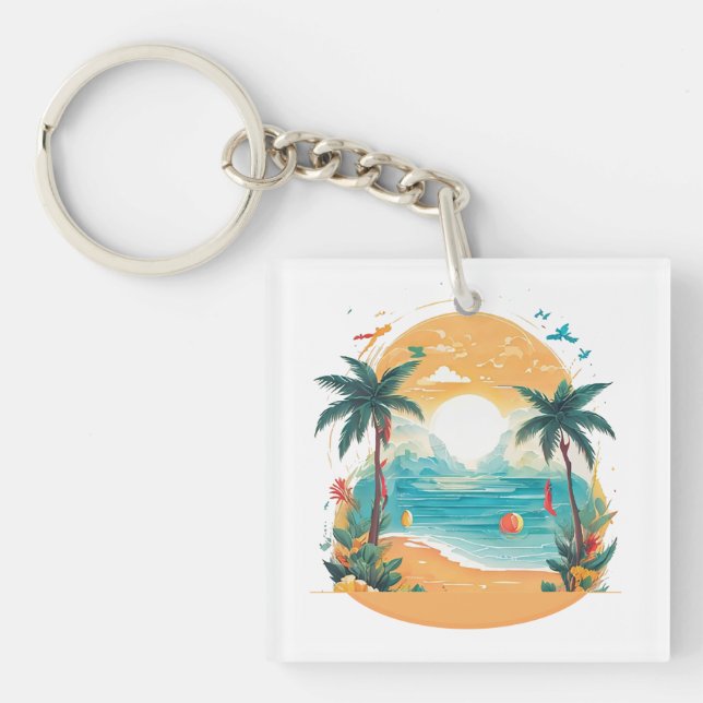 Sun Beach palm tree  Keychain (Front)