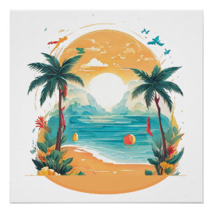 Sun Beach palm tree Poster