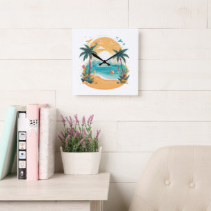 Sun Beach palm tree  Square Wall Clock