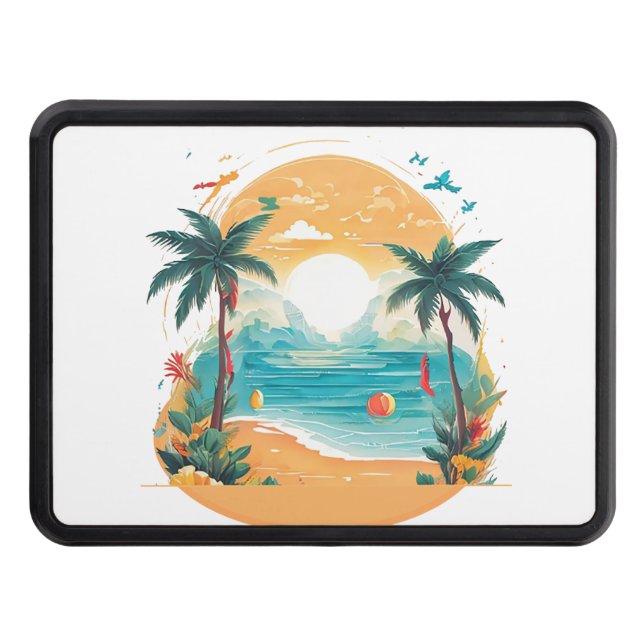 Sun Beach palm tree  Trailer Hitch Cover (Front)
