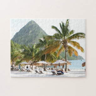 Sun Beds on a beach near the Pitons in St Lucia Jigsaw Puzzle