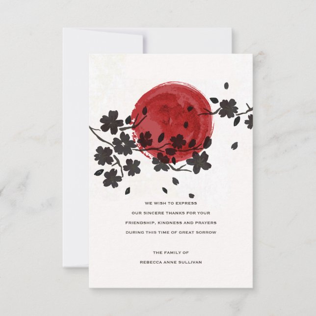 Sun Behind Black Flowers Sympathy Acknowledgement Invitation (Front)