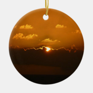 Sun Behind Clouds I Orange Sunset Photo Ceramic Ornament