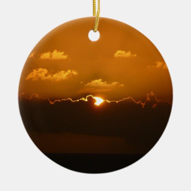 Sun Behind Clouds I Orange Sunset Photo Ceramic Ornament (Front)