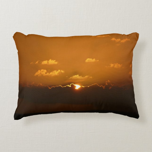 Sun Behind Clouds I Orange Sunset Photo Decorative Pillow (Front)