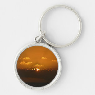 Sun Behind Clouds I Orange Sunset Photo Keychain
