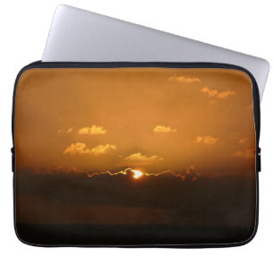 Sun Behind Clouds I Orange Sunset Photo Laptop Sleeve