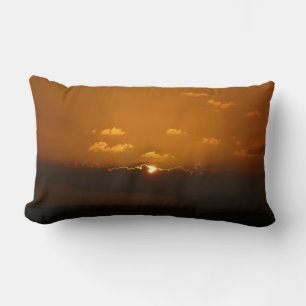 Sun Behind Clouds I Orange Sunset Photo Lumbar Pillow