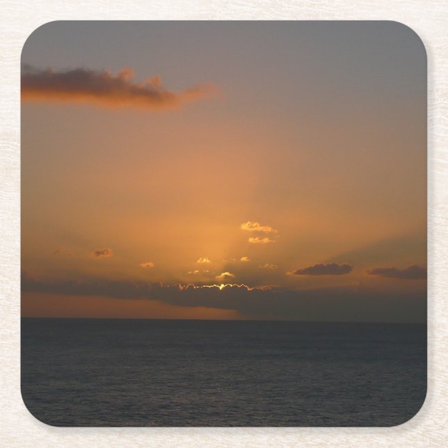 Sun Behind Clouds II Seascape Square Paper Coaster (Front)