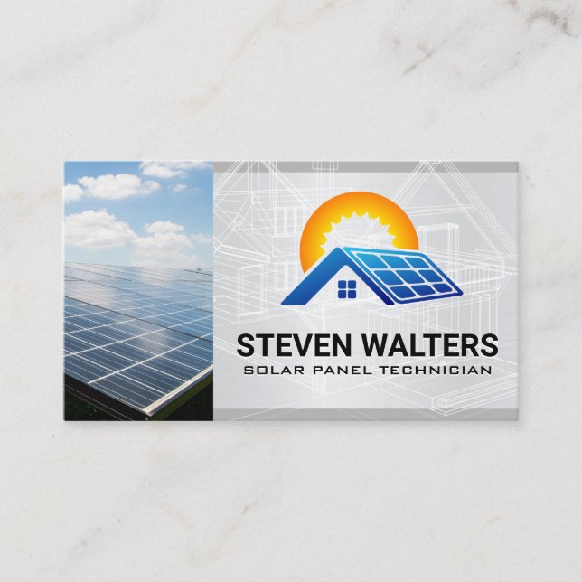 Sun Blueprints | Solar Panel | Energy  Business Card (Front)