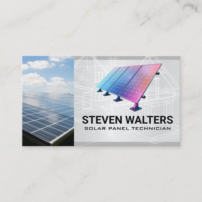 Sun Blueprints | Solar Panel Tech | Energy  Business Card (Front)