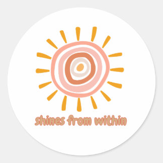 Sun Boho Art: "Shine from within" quote for self-e Classic Round Sticker
