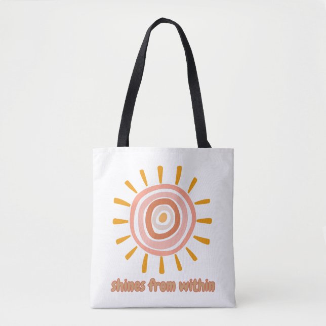 Sun Boho Art: "Shine from within" quote for self-e Tote Bag (Front)