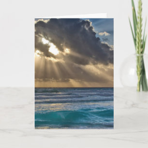 Sun Breaking Through Clouds Over Sea Card