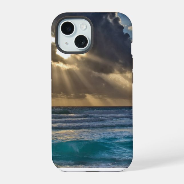Sun Breaking Through Clouds Over Sea iPhone 15 Case (Back)