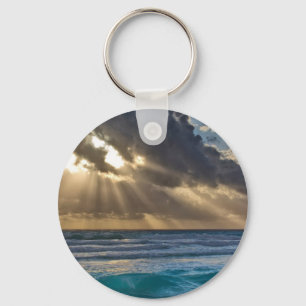 Sun Breaking Through Clouds Over Sea Keychain