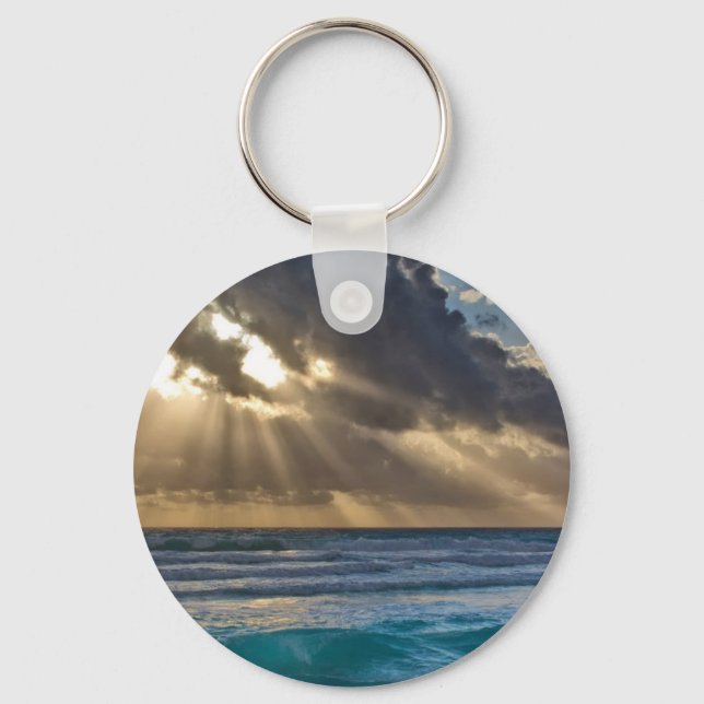 Sun Breaking Through Clouds Over Sea Keychain (Front)