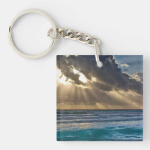 Sun Breaking Through Clouds Over Sea Keychain