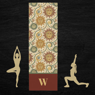 Sun Celestial Vintage Burgundy Green Gold Pattern Yoga Mat