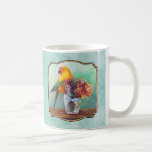 Sun conure and flowers coffee mug