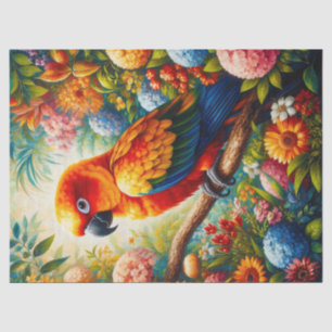 Sun Conure Parrot Colourful Flowers Decoupage Tissue Paper