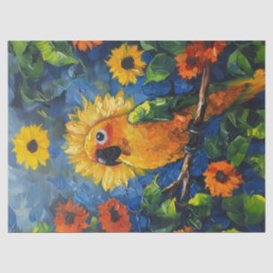 Sun Conure Parrot Oil Painting Floral Decoupage Tissue Paper