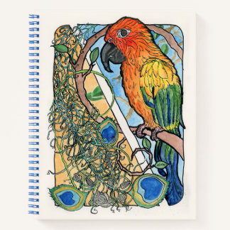 Sun Conure with Feathers and Sunflower Seeds Notebook