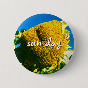 Sun Day Quote Script Yellow Sunflower Photo 2 Inch Round Button